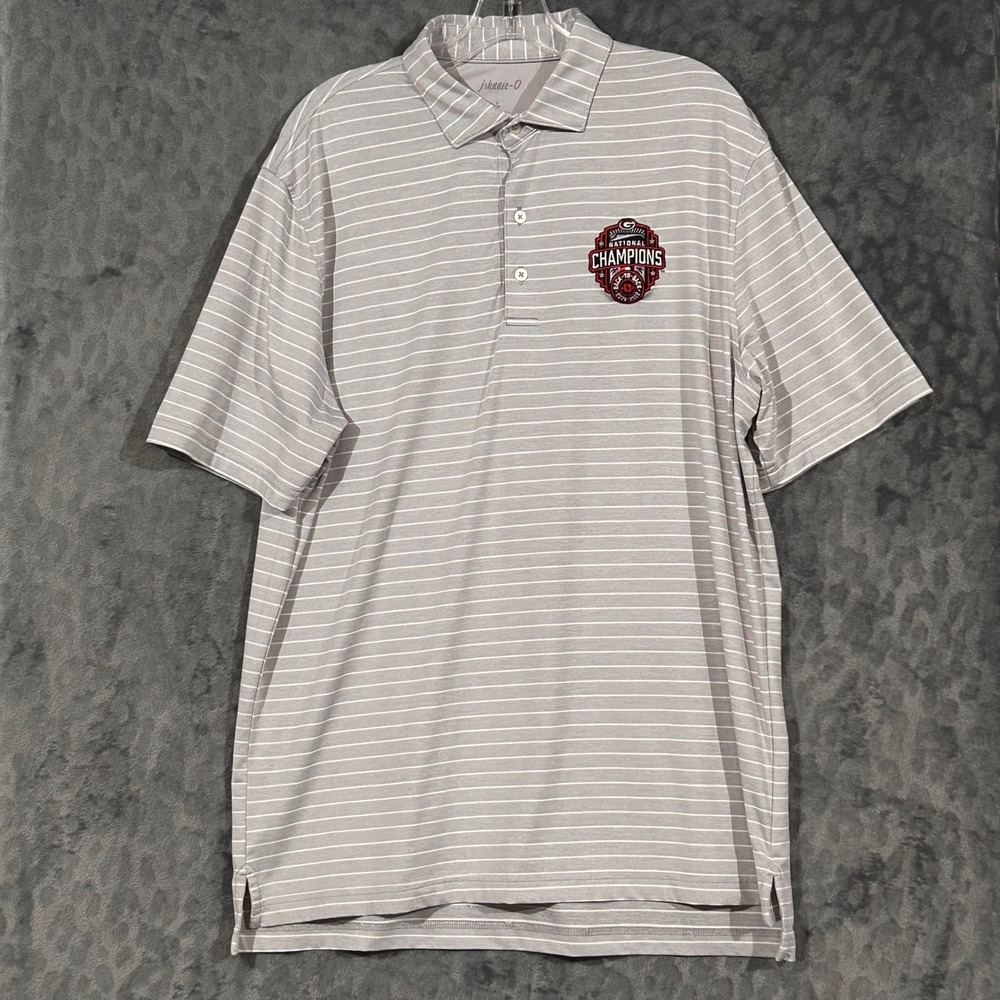 Johnnie-O Georgia Bulldogs National Champions Polo Shirt Mens Large Grey Striped